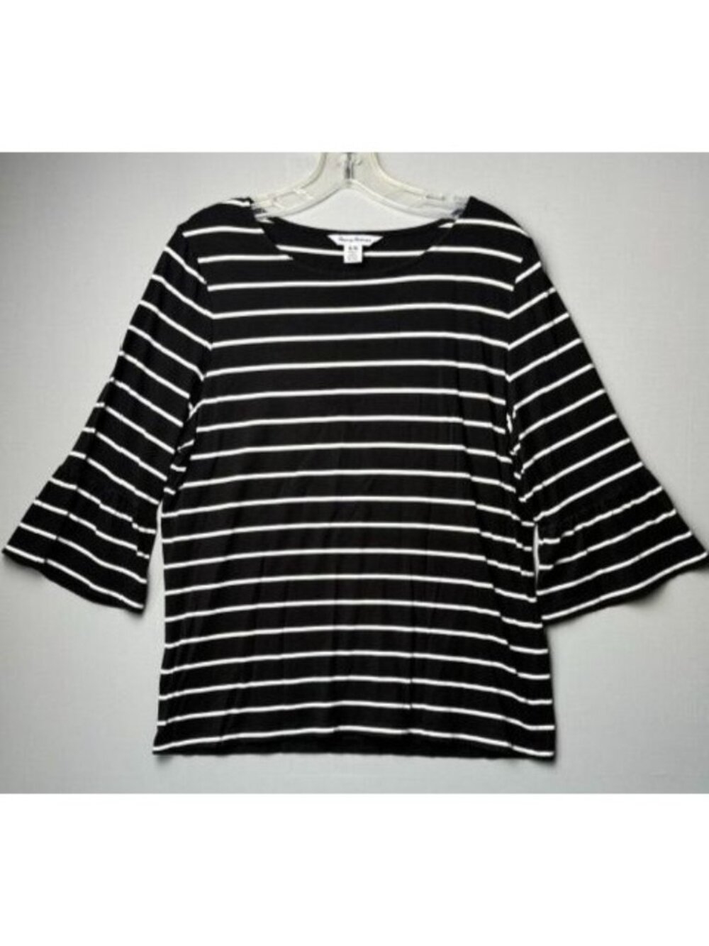 Tommy Bahama Women's Medium Black White Striped Bell Sleeve Top Coastal Nautical